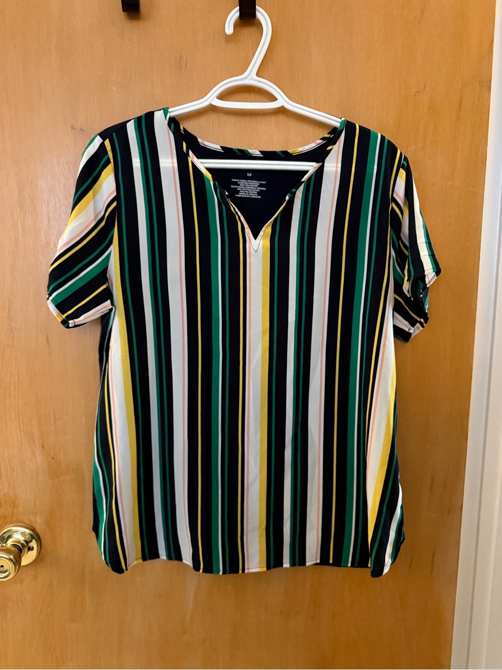 Van Heusen Striped V-Neck Blouse in Black, Green & Yellow